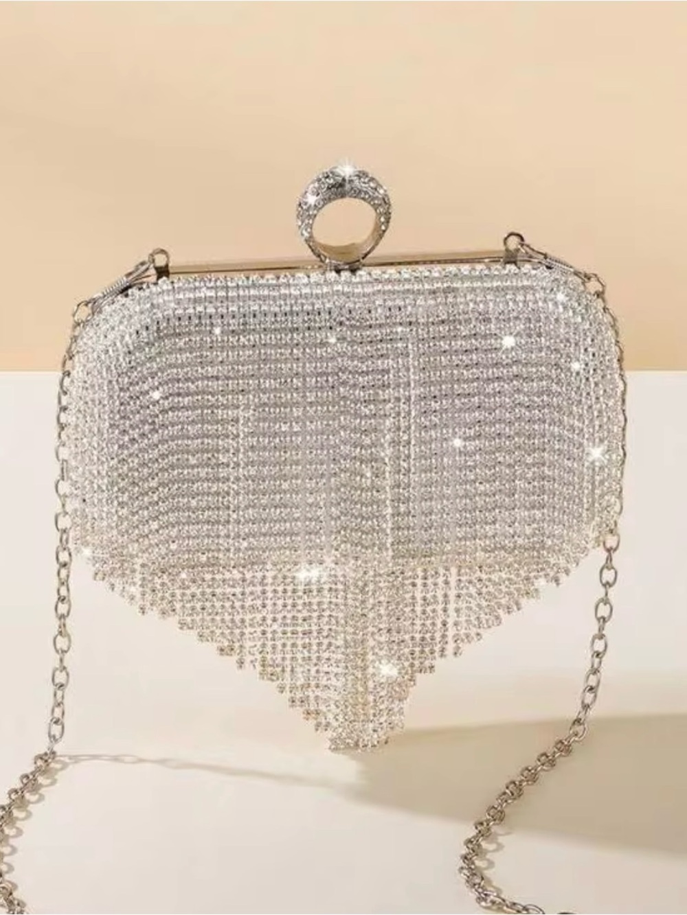 NWT Crystal Fringe Evening Clutch Bag - Silver